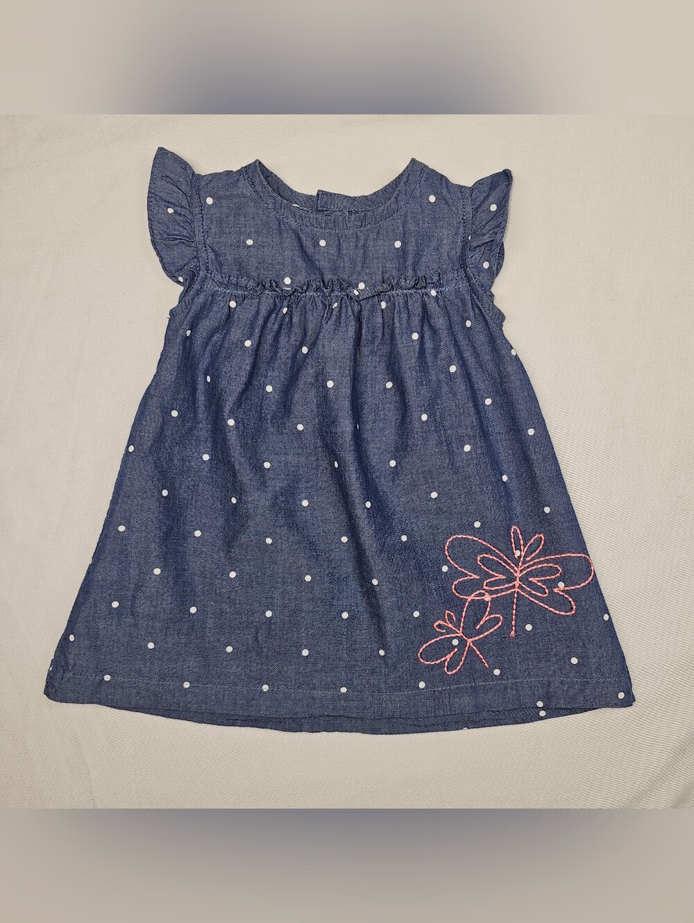 Carter's Navy Chambray Polka Dot Dress with Pink Stitching